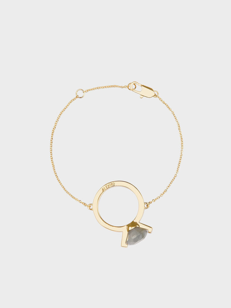 Labradorite Stone Ring Bracelet, Gold, hi-res