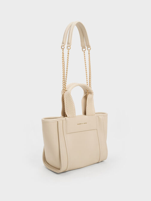 Shalia Chain-Handle Tote Bag, Beige, hi-res