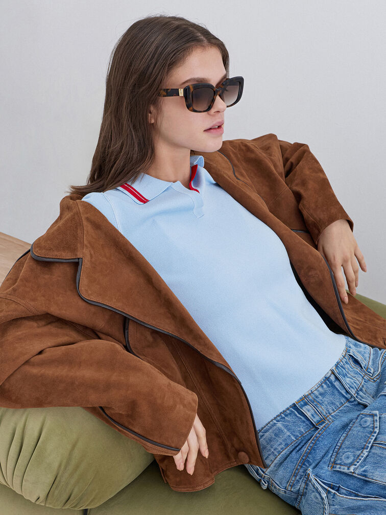 Lunettes de soleil papillon en ac&eacute;tate recycl&eacute; &agrave; d&eacute;tail m&eacute;tallique Alix, &Eacute;caille, hi-res