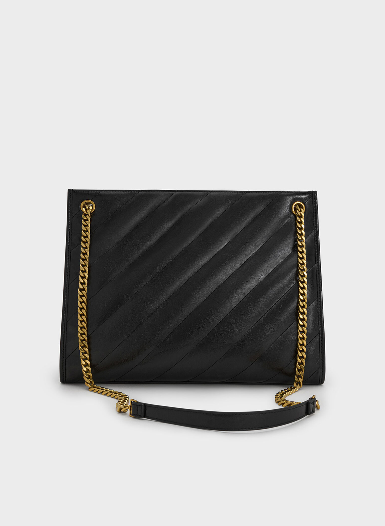 Bolso tote Neva con tiras de cadena y paneles, Negro, hi-res