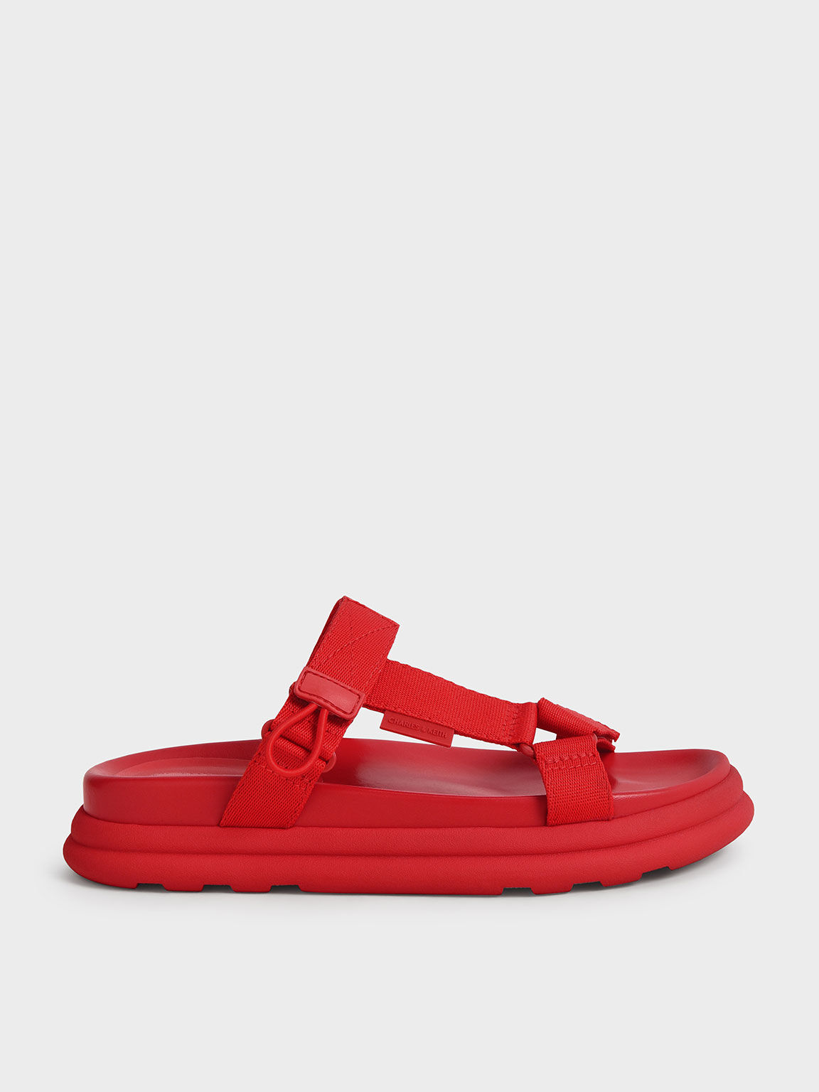 Polyester Velcro Strap Sports Sandals, Red, hi-res