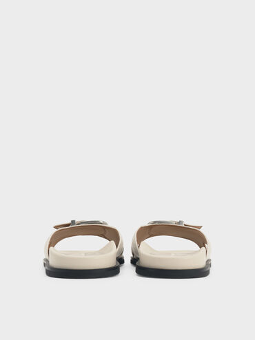 Stitch-Trim Buckled Slides, Chalk, hi-res