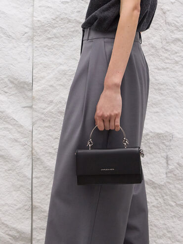 Cartera larga con asa escultural, Noir, hi-res