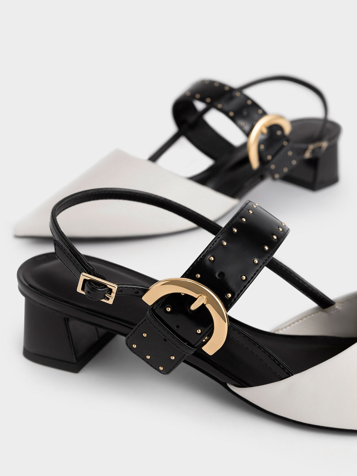 Chalk Studded Buckled Slingback Pumps CHARLES KEITH UY