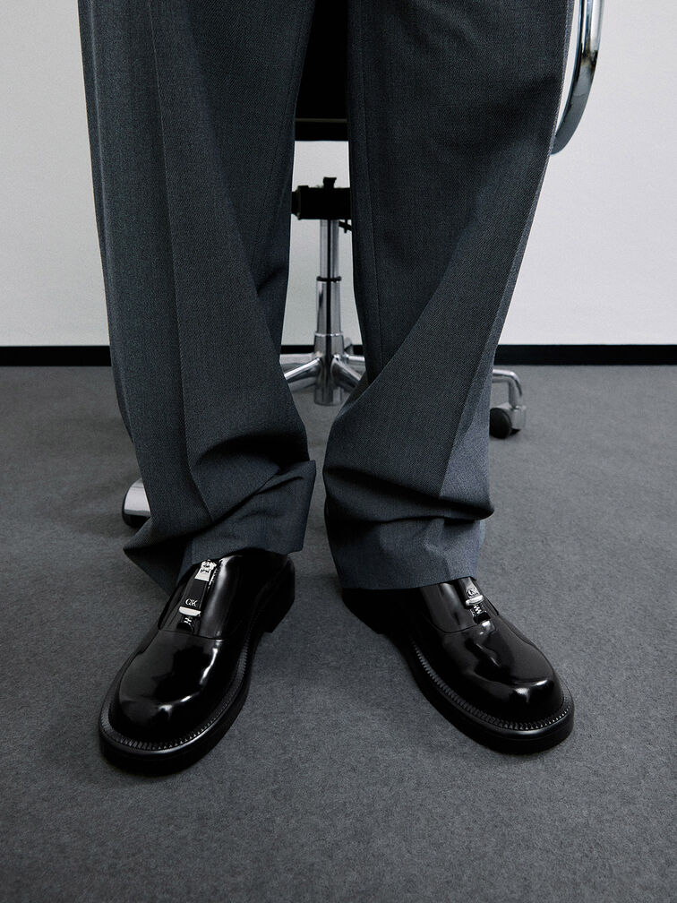 Nina Leather Zip-Up Loafers, Black Box, hi-res