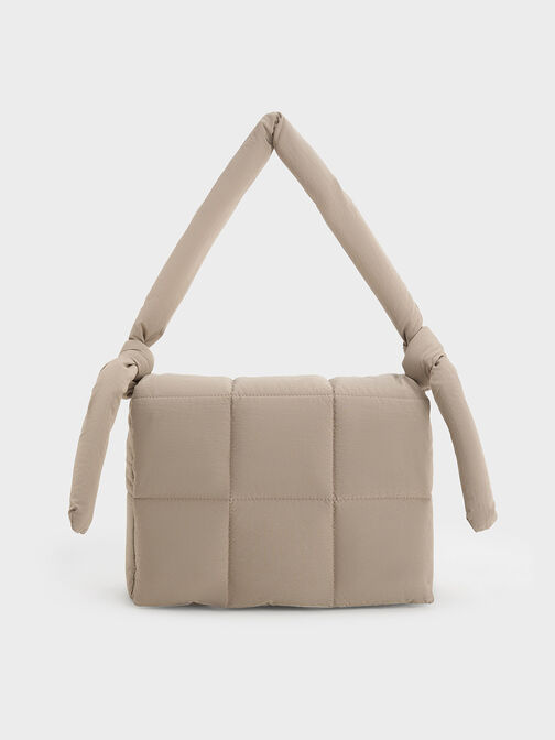 Errya Nylon Quilted Puffy Crossbody Bag, Taupe, hi-res