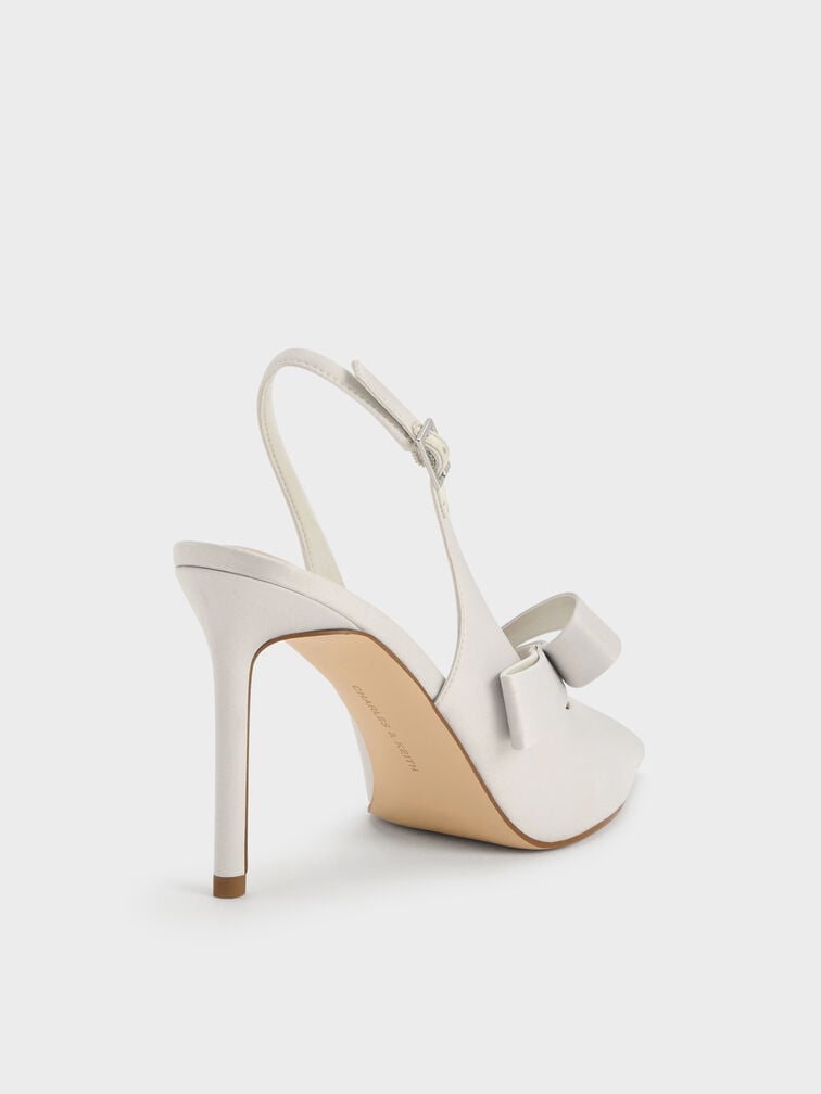 Satin Pleated-Strap Slingback Pumps, Light Grey, hi-res