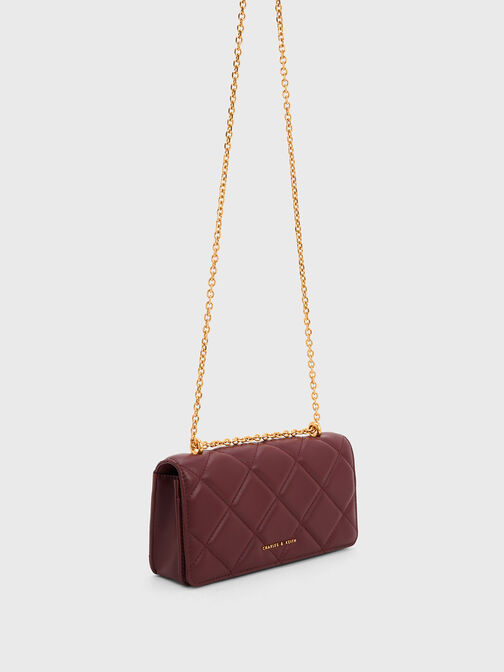 Paffuto Chain Handle Quilted Long Wallet, Burgundy, hi-res