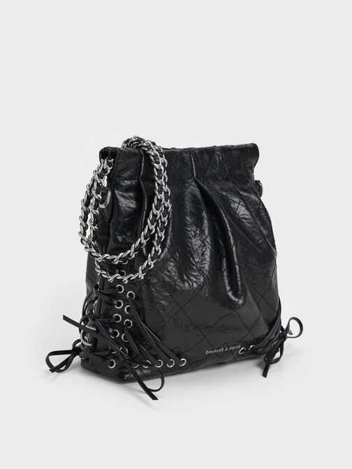 Duo Grommet Chain-Handle Two-Way Backpack, Noir, hi-res
