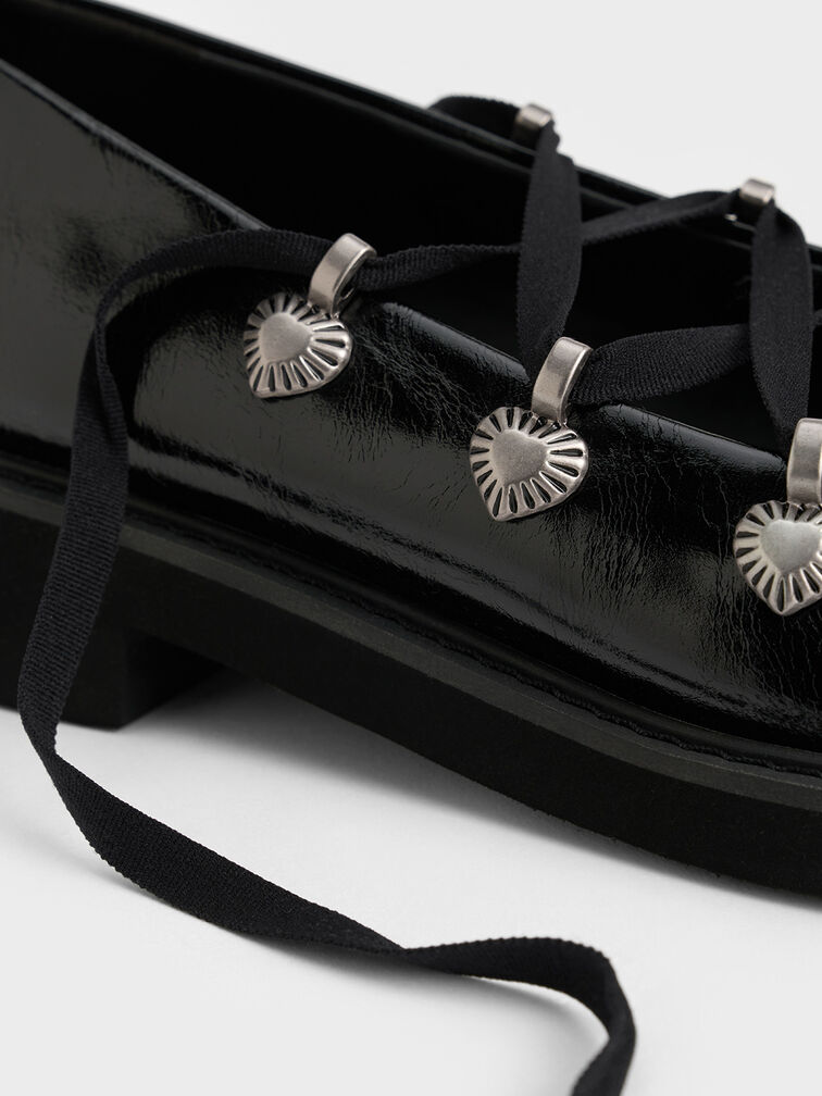 Bailarinas con cordones y adornos de corazón, Negro, hi-res