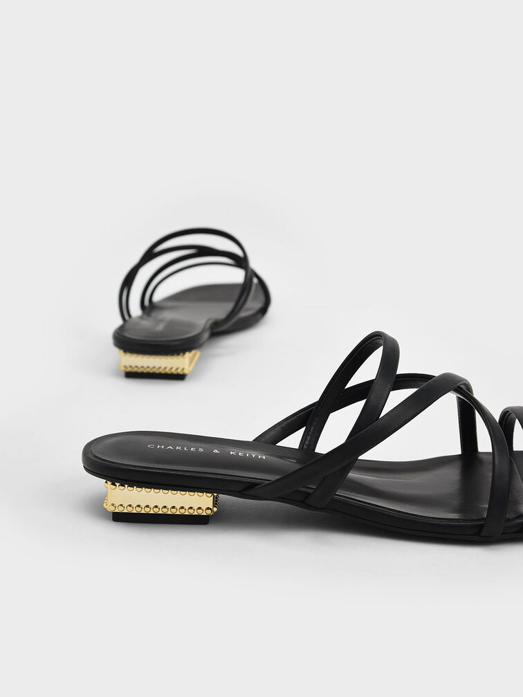Strappy Sculptural Heel Sandals, Black, hi-res