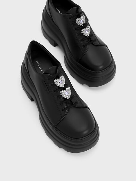 愛心寶石鬆糕厚底鞋, 黑色, hi-res