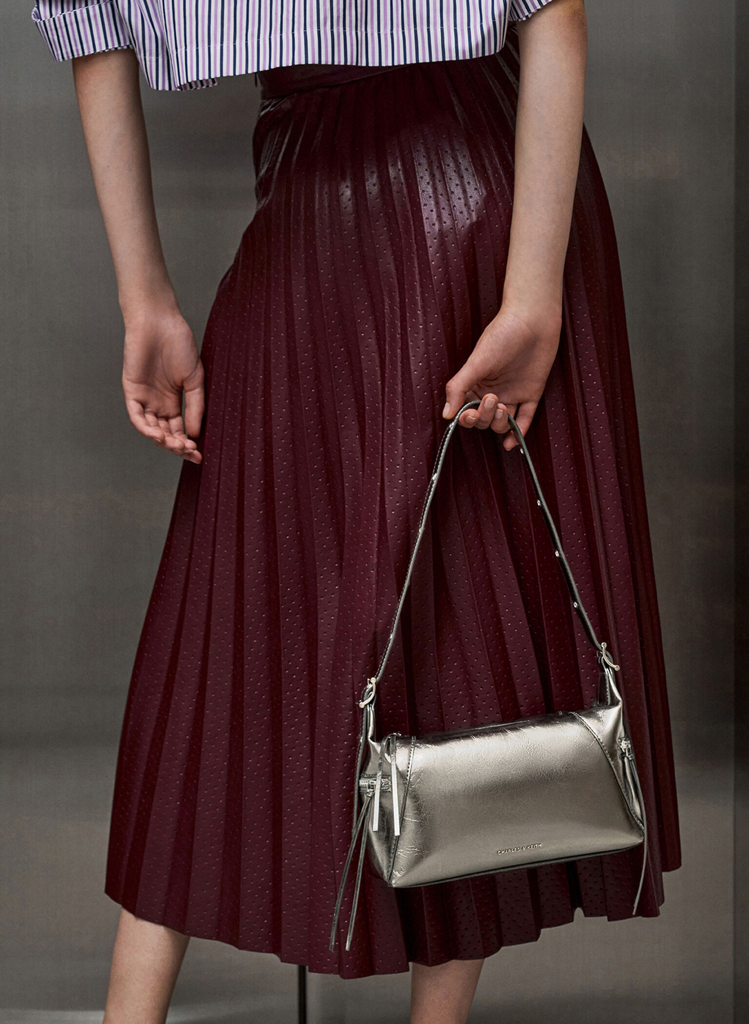 Xylia Metallic Shoulder Bag, Pewter, hi-res