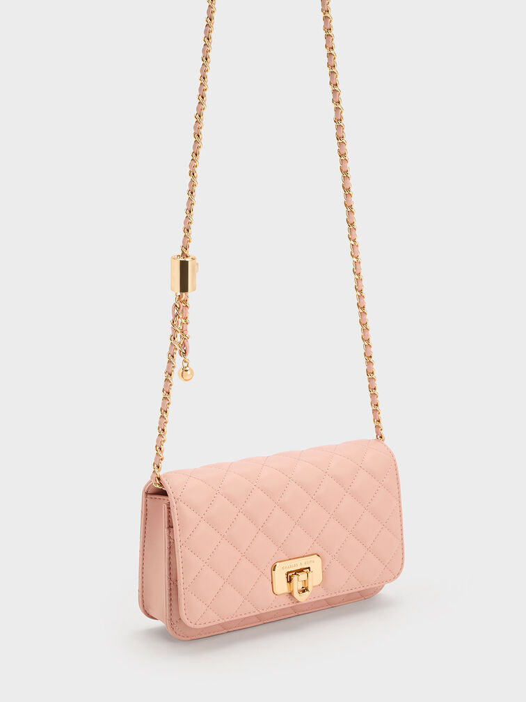 Pink Cressida Quilted Push-Lock Clutch - CHARLES & KEITH US