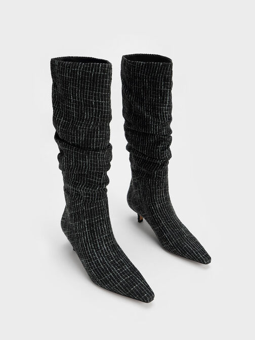 Kitten Heel Tweed Knee-High Boots, Multi, hi-res