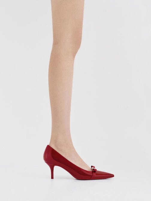 Dorian Patent Bow Pointed-Toe Stiletto-Heel Pumps, Red, hi-res
