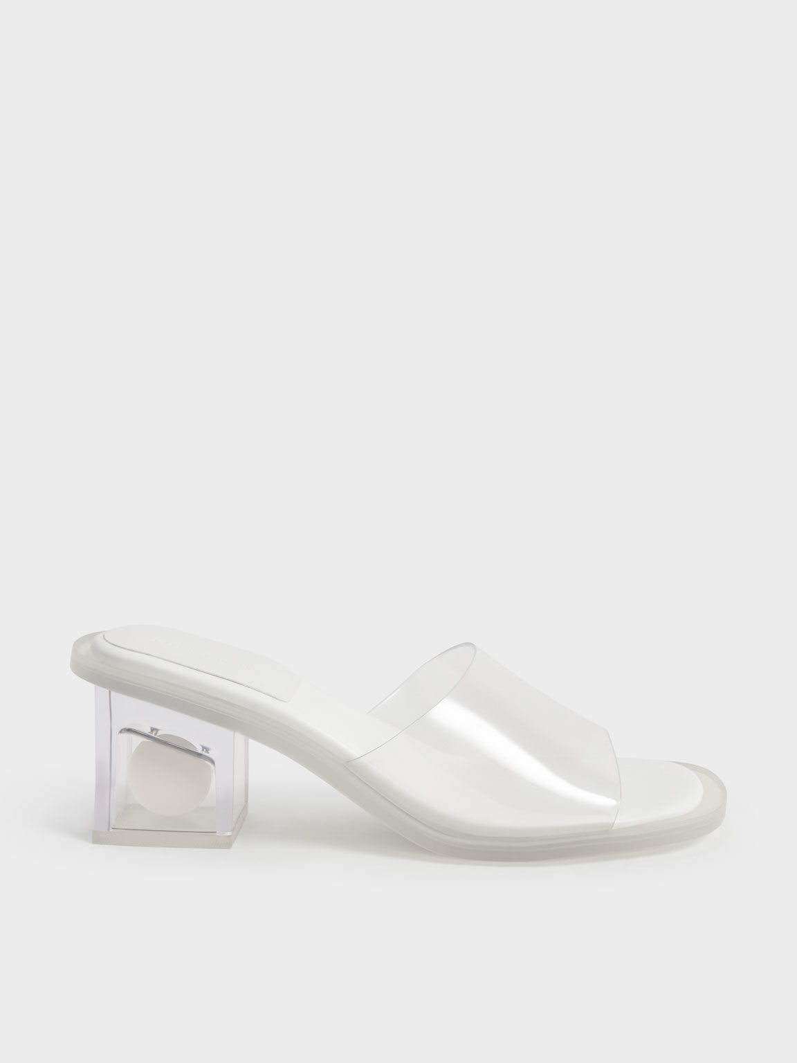 Madison Clear Sculptural Heel Mules, White, hi-res