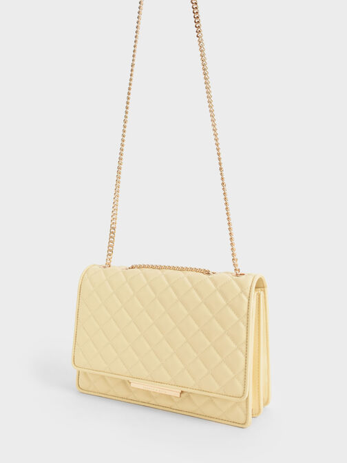 Double Chain Handle Quilted Bag, Butter, hi-res