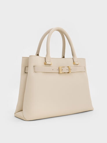 Voyager Leather Belted Trapeze Tote Bag, Chalk, hi-res