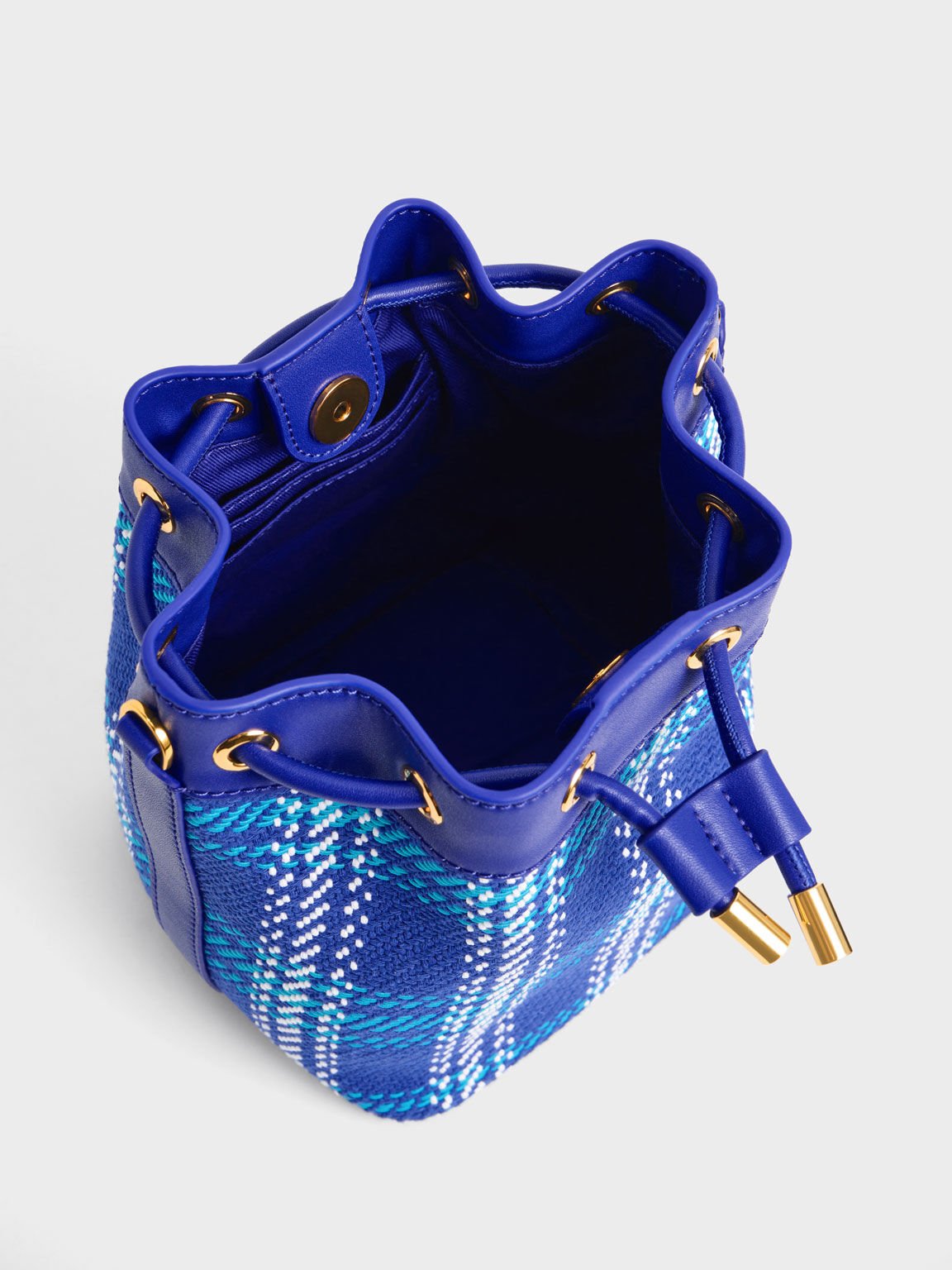 編織手提水桶包, 鈷藍色, hi-res