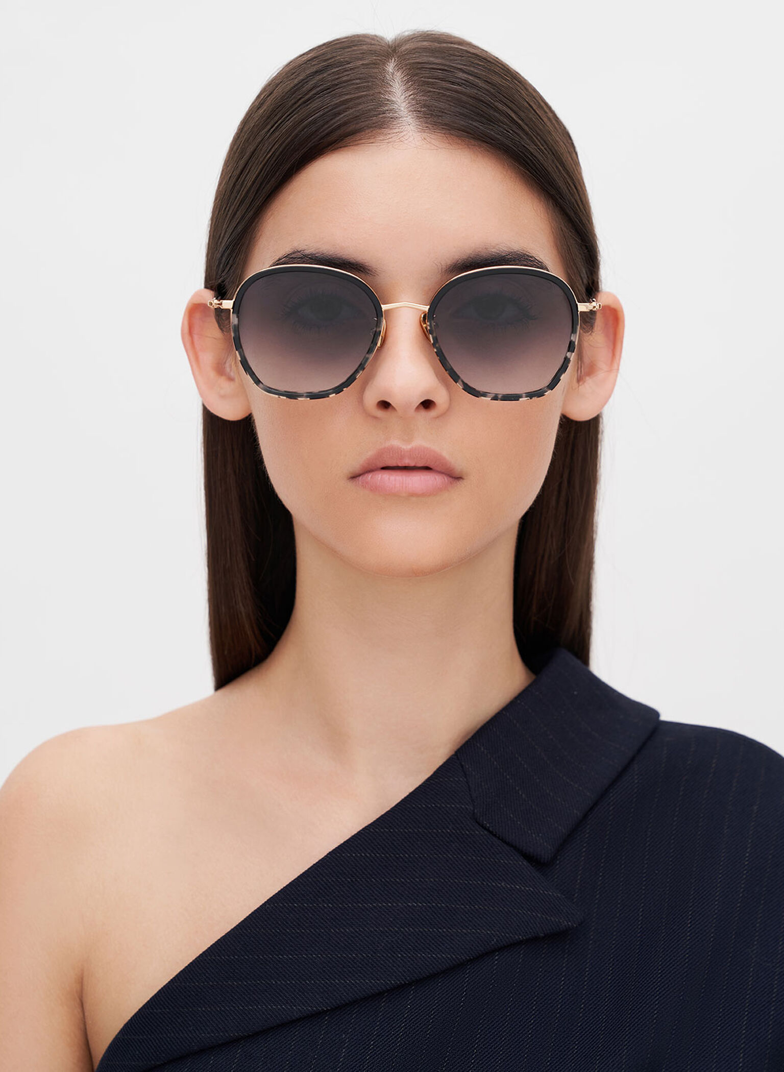 Recycled Acetate Wire-Frame Sunglasses, Black, hi-res