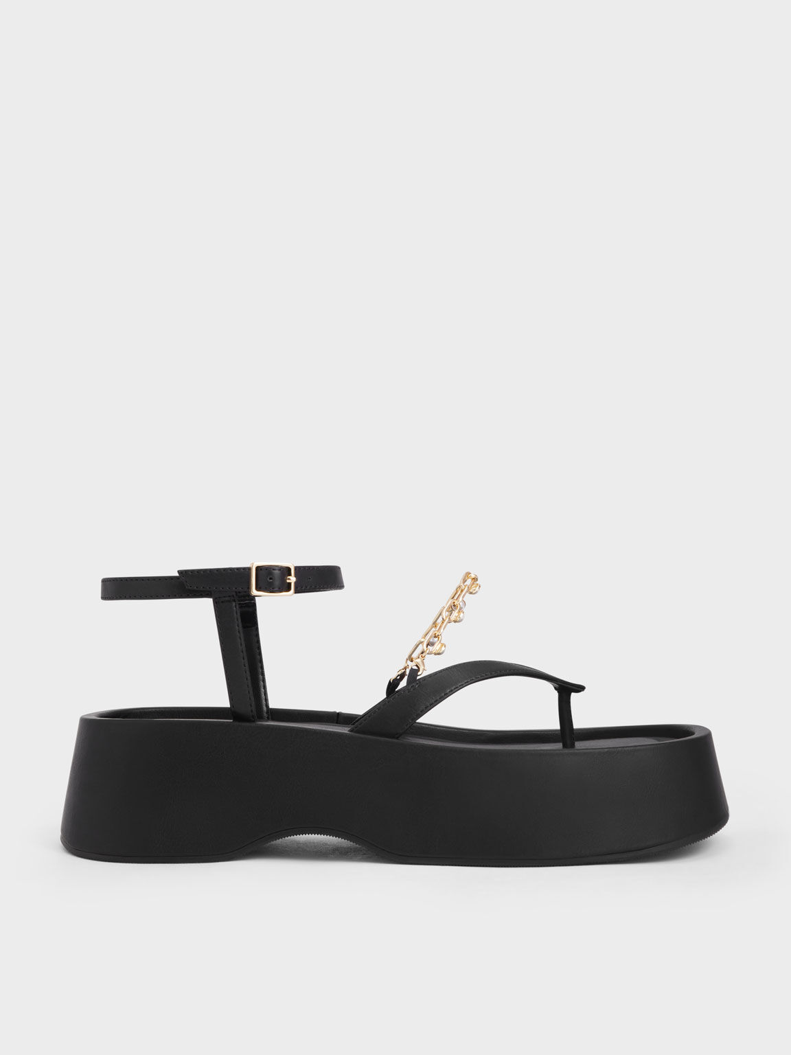 Savannah Chain-Embellished Ankle-Strap Flatforms, Black, hi-res