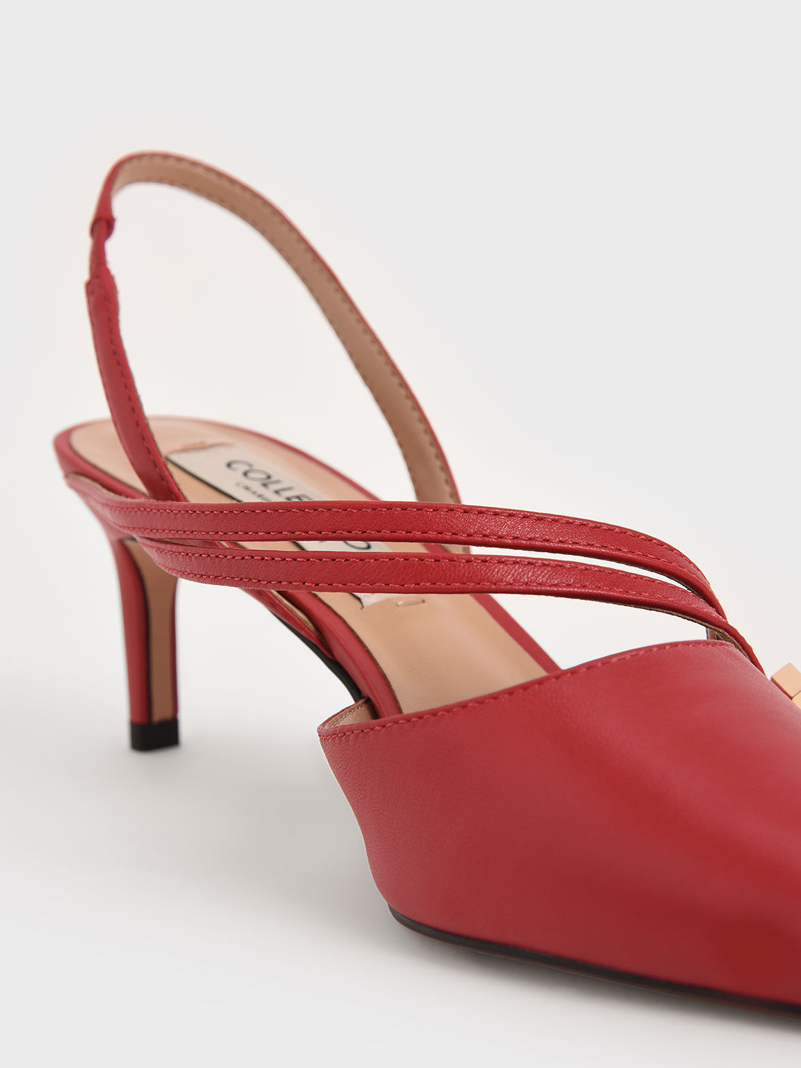 Asymmetric Strap Slingback Heels, Red, hi-res