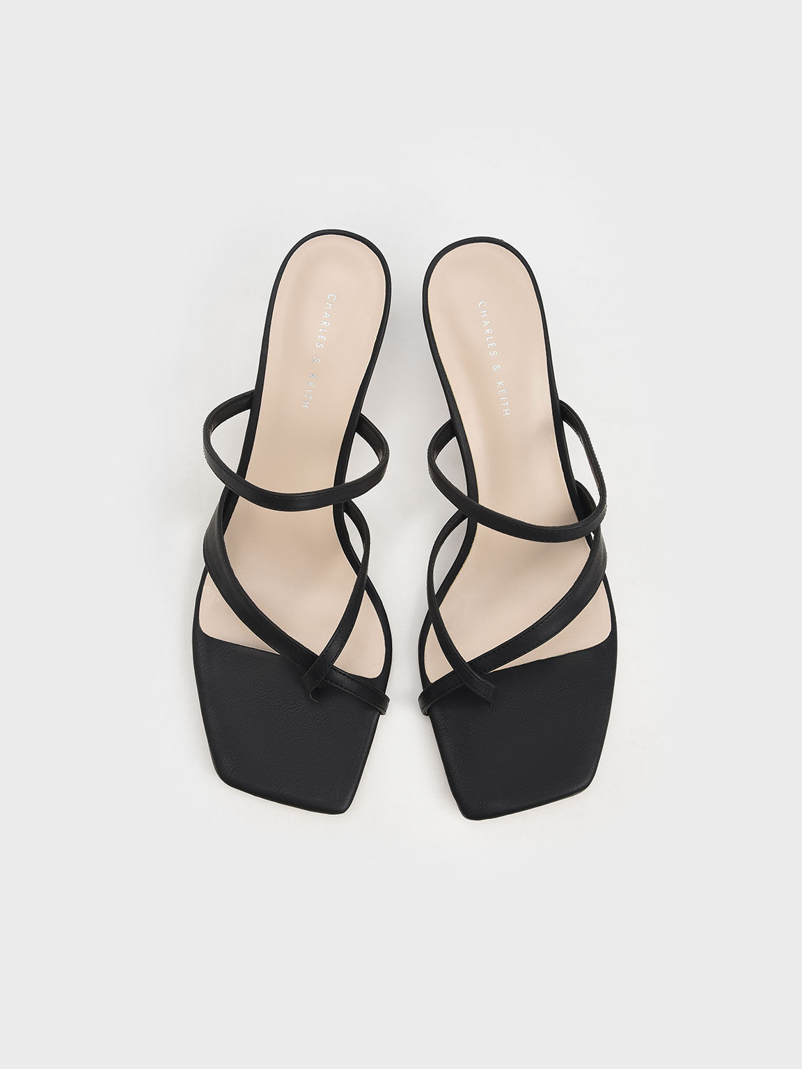 Toe Loop Heeled Sandals, Black, hi-res