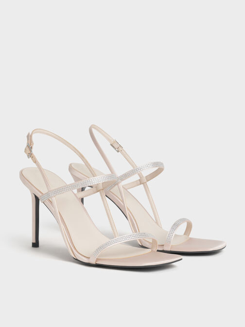 Arona Satin Crystal Stiletto Sandals, Nude, hi-res