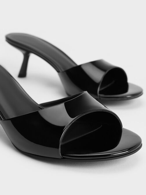 Patent Slant Heel Mules, Black Patent, hi-res