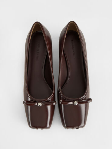 Bow Square-Toe Pumps, Maroon, hi-res