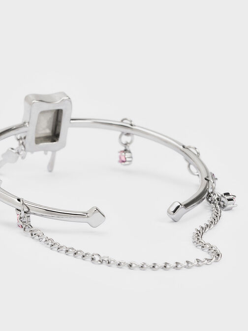 Zira Crystal Charm Cuff Bracelet, Silver, hi-res