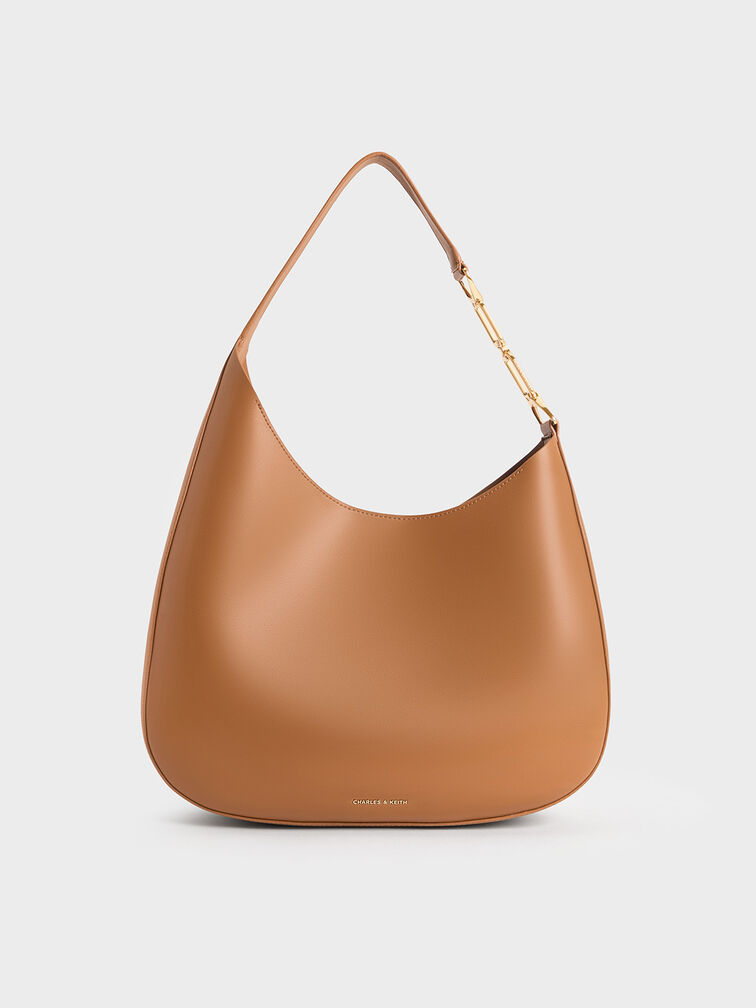 Bolso hobo holgado Agatha con cadena, Marrón, hi-res