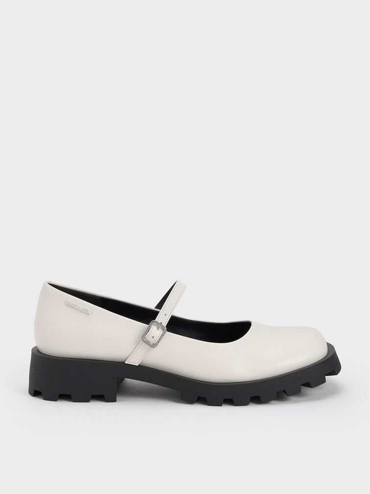 Rounded Square-Toe Mary Janes, White, hi-res