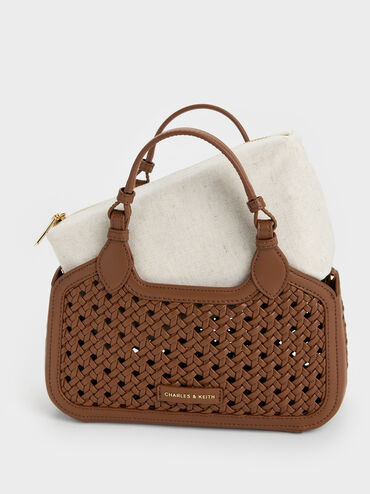 Mini Azure Woven Tote Bag, Chocolate, hi-res