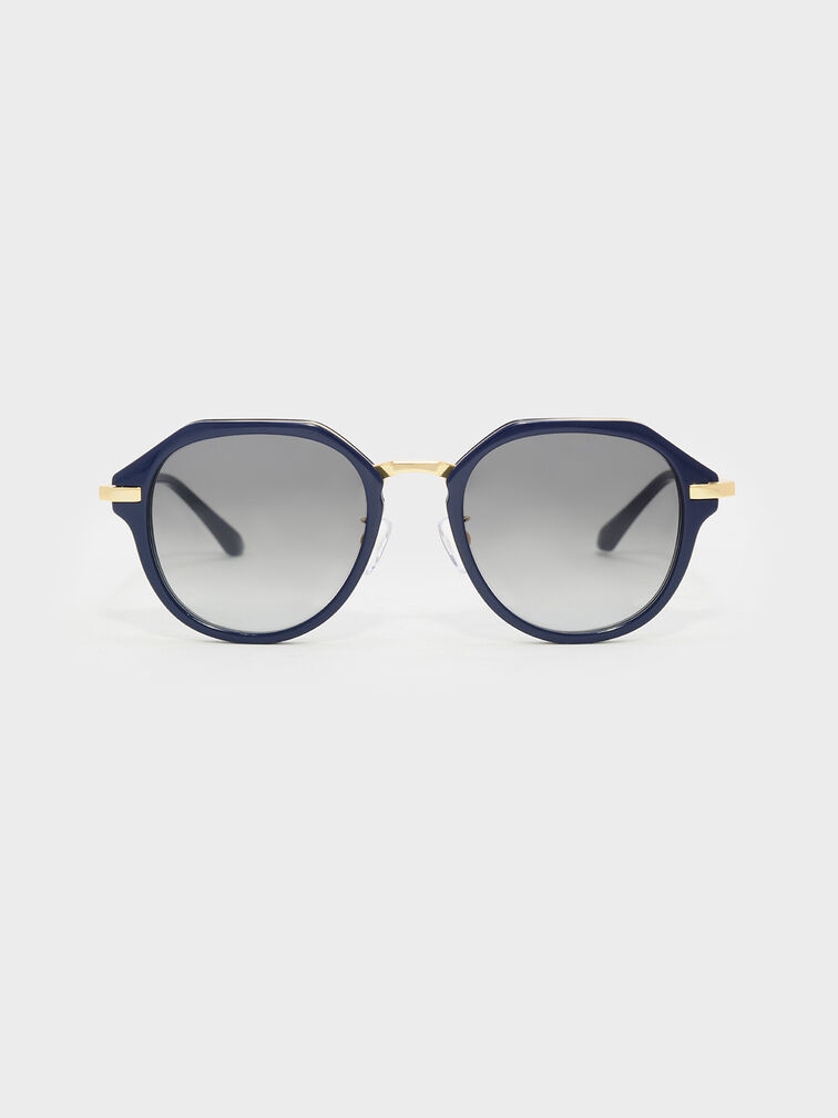 Solana Angular Oval Sunglasses, Navy, hi-res