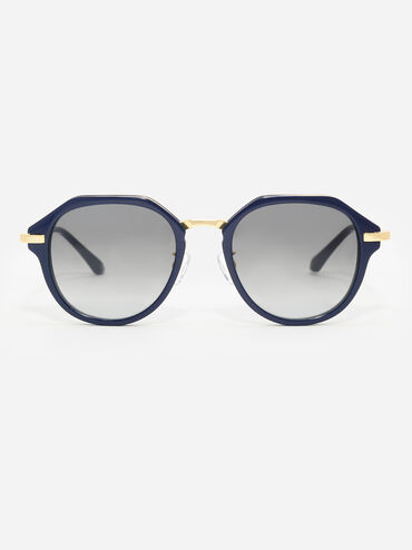 Solana Angular Oval Sunglasses, Navy, hi-res