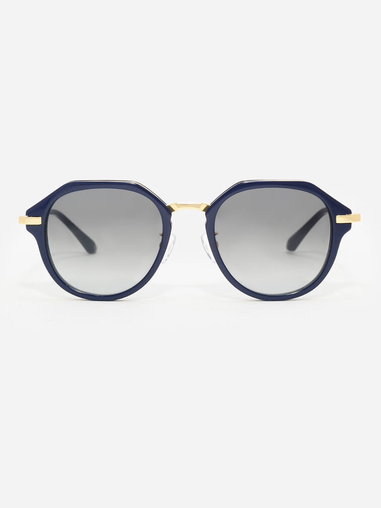 Solana Angular Oval Sunglasses, Navy, hi-res