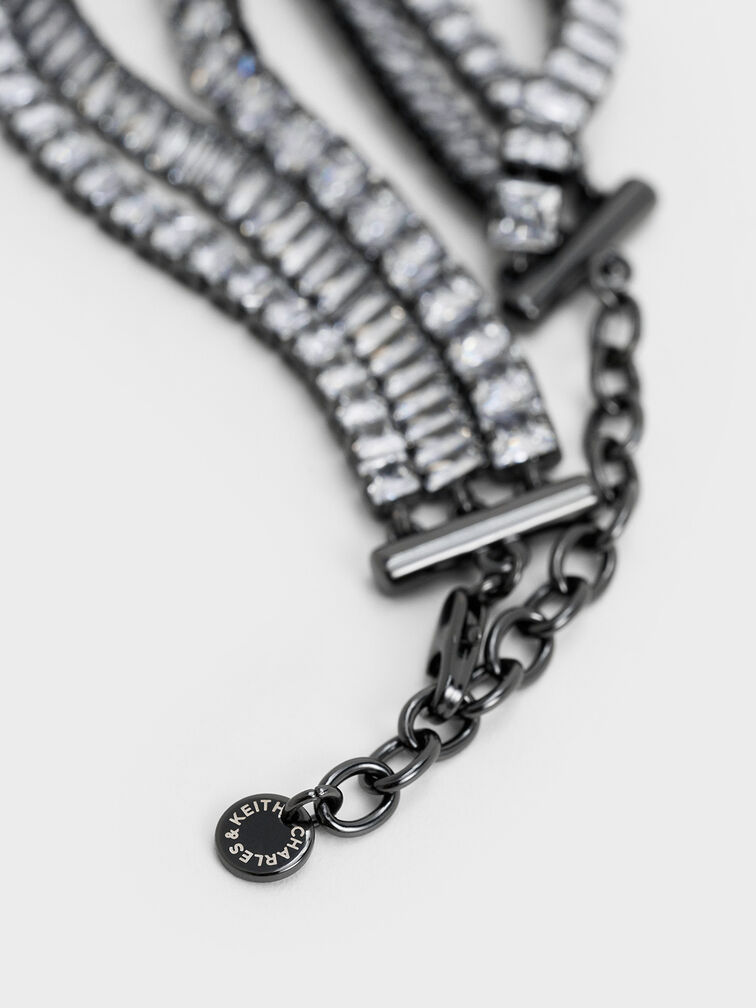 Crystal Triple-Row Tennis Bracelet, Black, hi-res