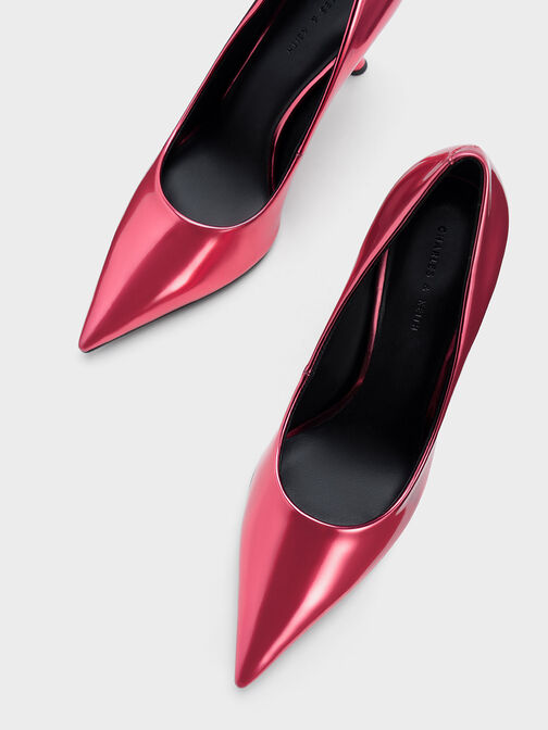 Metallic Slant-Heel Pointed-Toe Pumps, Fuchsia, hi-res