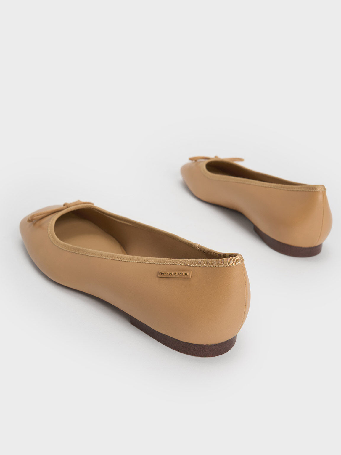 Rounded Square-Toe Bow Ballerinas, Camel, hi-res