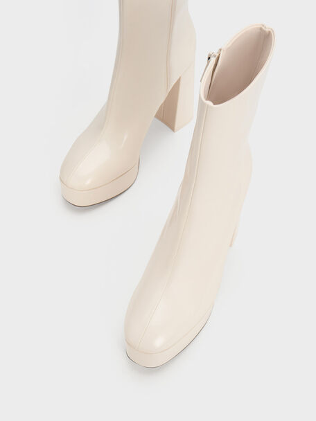 Patent Platform Side-Zip Ankle Boots, Beige, hi-res