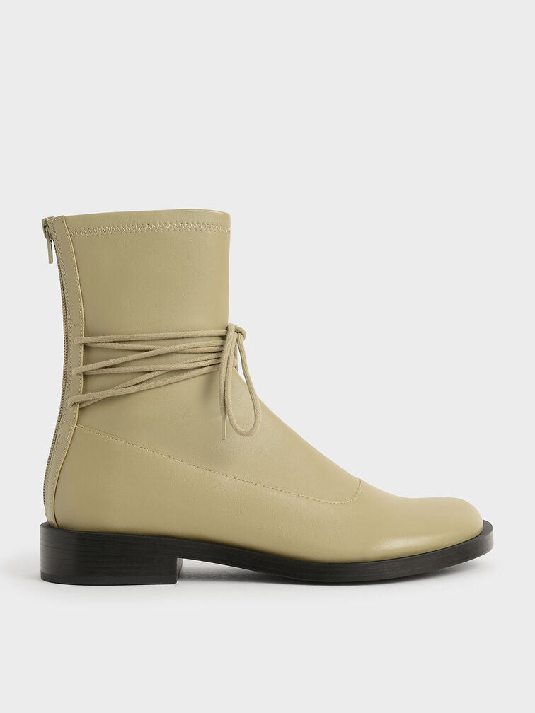 Lace-Detail Zip-Up Ankle Boots, Olive, hi-res