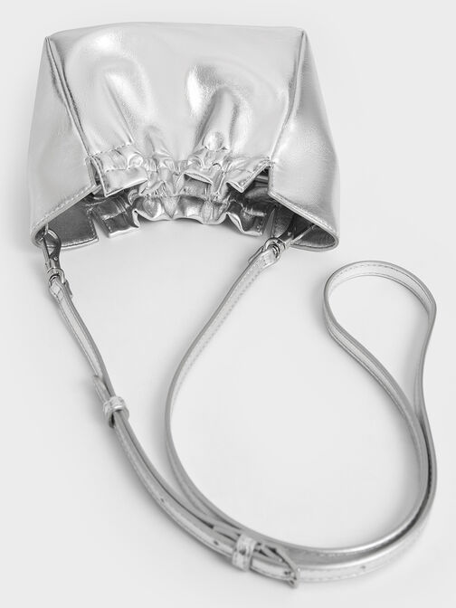 Brigette Ruched Glittered Chain-Handle Shoulder Bag, Silver, hi-res