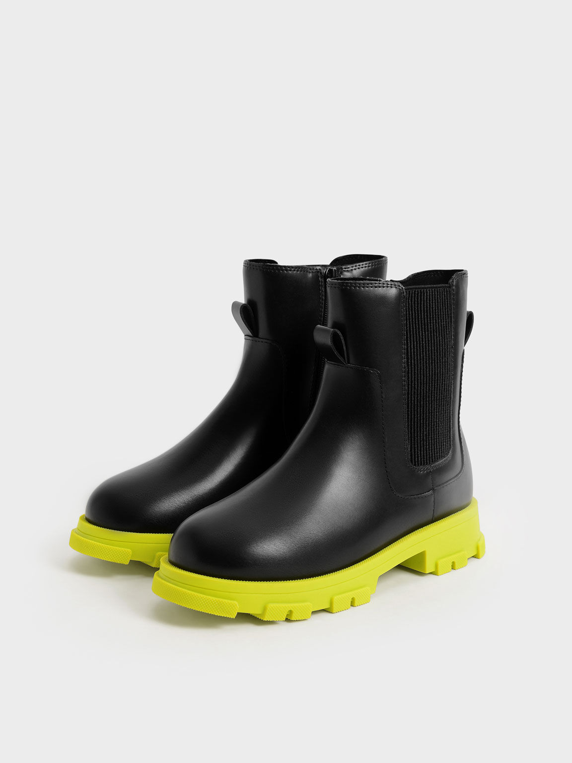 Girls' Chunky Coloured Sole Chelsea Boots, Black, hi-res