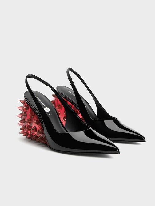 立體釘楔形鞋, 紅色, hi-res