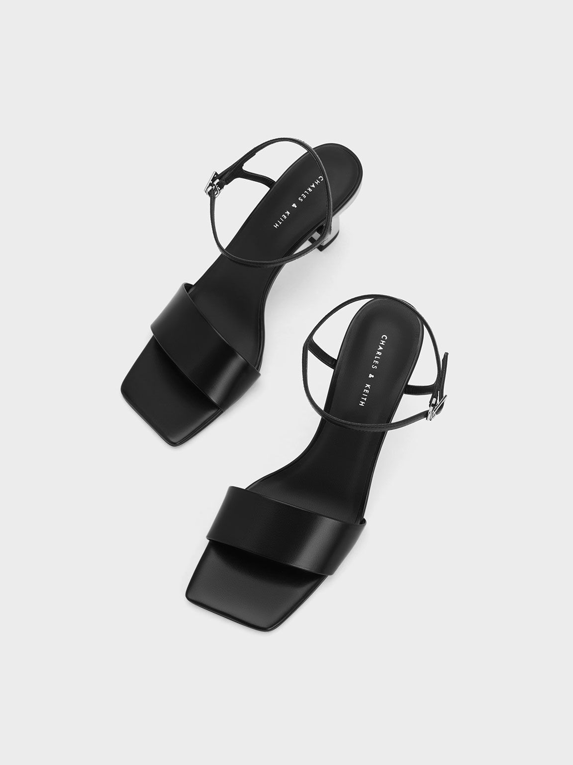 Black Open Toe Curved Heel Sandals - CHARLES & KEITH International