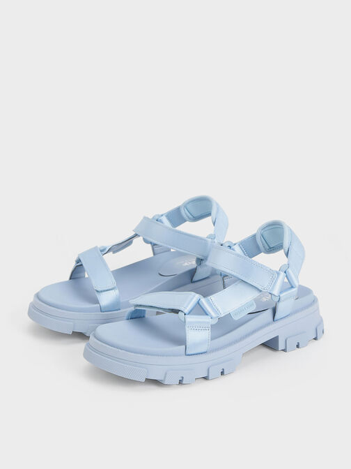 Girls' Satin Sports Sandals, Blue, hi-res