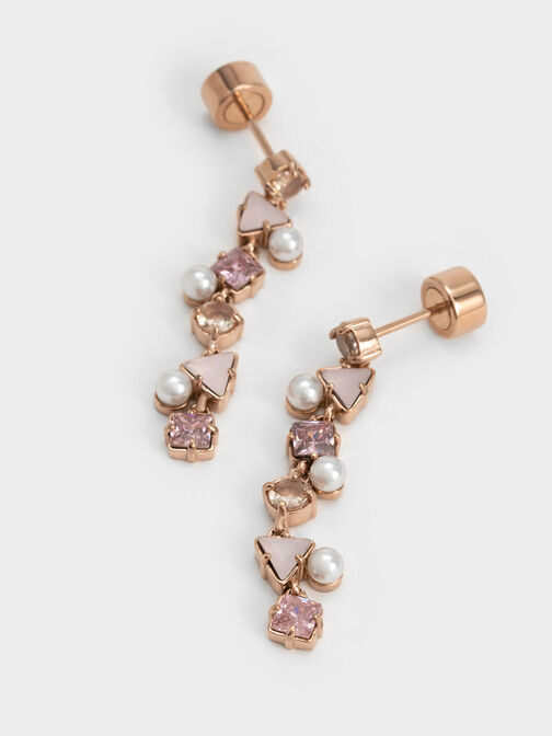 Pearl & Crystal-Embellished Drop Earrings, Rose Gold, hi-res