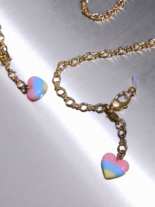 Rainbow Heart-Embellished Eyewear Chain, Gold, hi-res